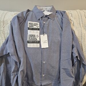 C-LAB NYC  4 way stretch button down shirt in navy pattern